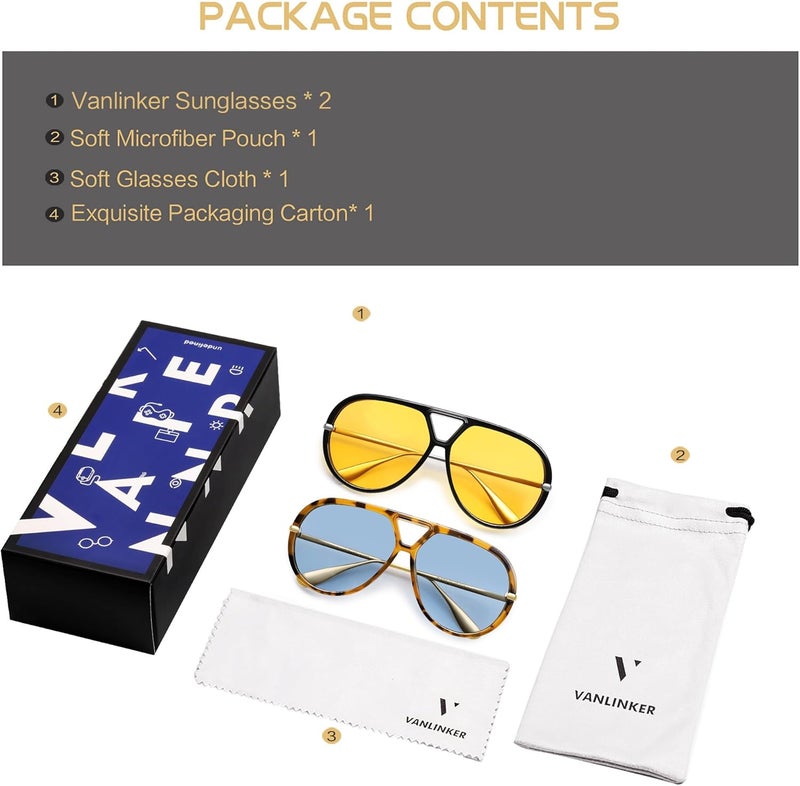 VANLINKER Oversized Trendy Polarized Aviator Sunglasses for Women Men Retro Round Sunglasses Vintage Shield Shades VL9798 - Image 4